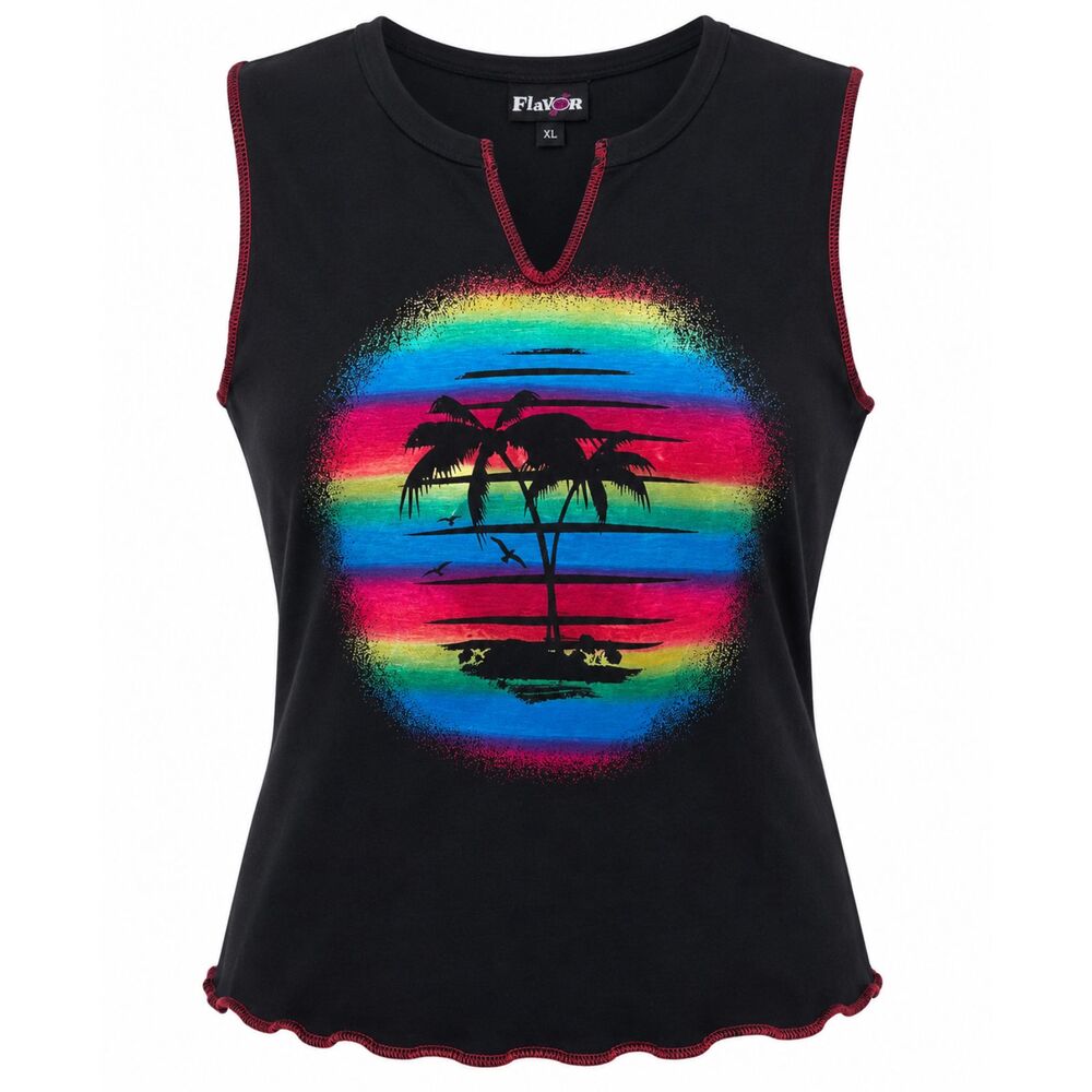 Flavor Black Sleeveless Tropical Sunset Tank Top Womens XL Y2K